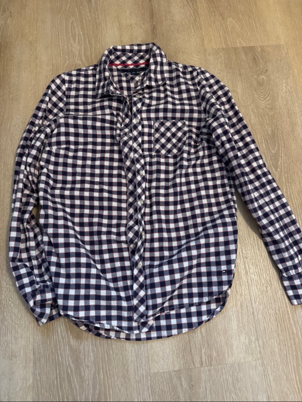Tommy Hilfiger Navy and White Check Button-Down Shirt